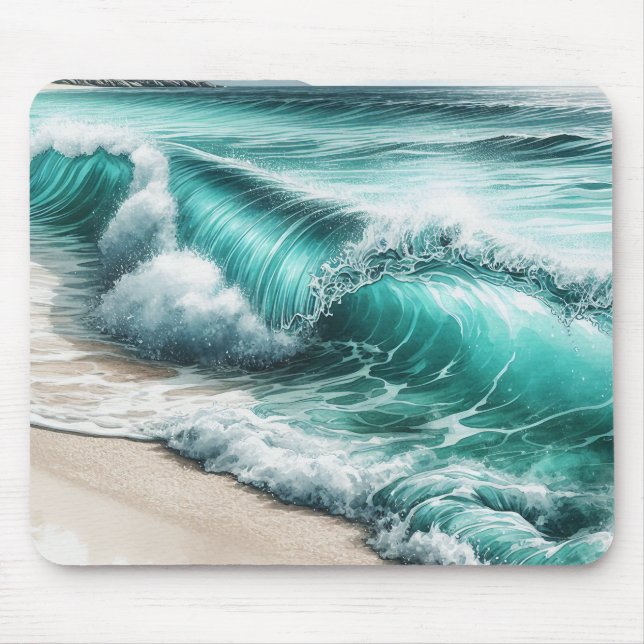 Turquoise Ocean Wave Mouse Mat (Front)