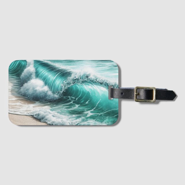 Turquoise Ocean Wave on Sandy Beach Luggage Tag (Front Horizontal)