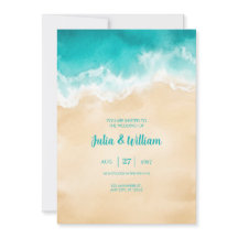 Turquoise Ocean Wave Sand Beach Wedding Invitation