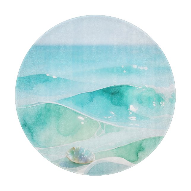 Turquoise Ocean Wave Seashell Cutting Board (Front)