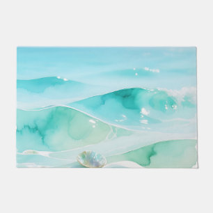 Turquoise Ocean Wave Seashell Doormat