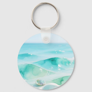 Turquoise Ocean Wave Seashell Key Ring