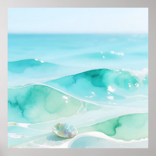 Turquoise Ocean Wave Seashell Poster