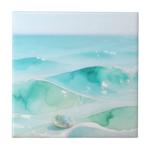 Turquoise Ocean Wave Seashell Tile