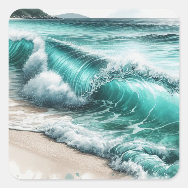 Turquoise Ocean Wave Square Sticker (Front)