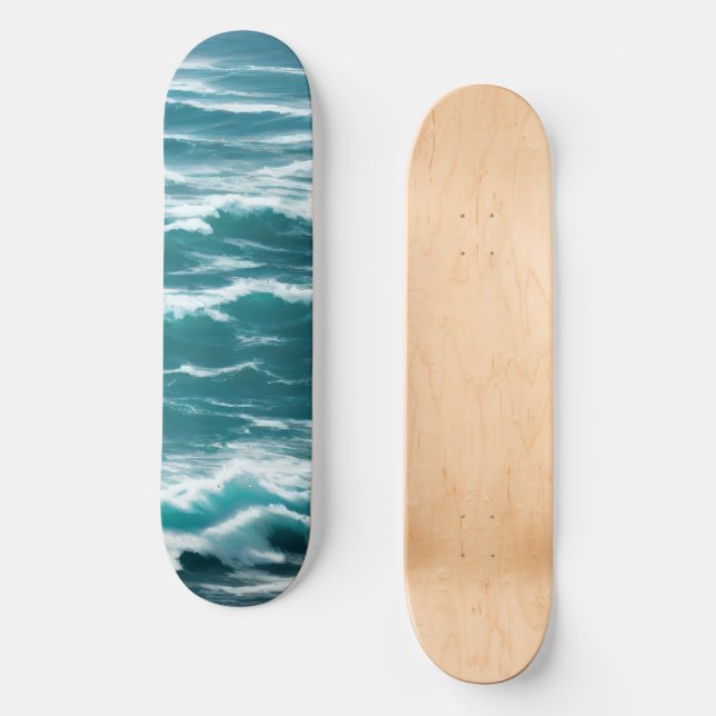 Turquoise Ocean Waves Choppy Surf Skateboard (Front)