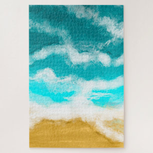 Turquoise Ocean Waves Hitting the Sand  Jigsaw Puzzle