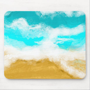 Turquoise Ocean Waves Hitting the Sand Mouse Mat