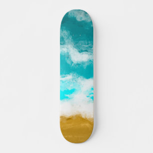 Turquoise Ocean Waves Hitting the Sand Skateboard