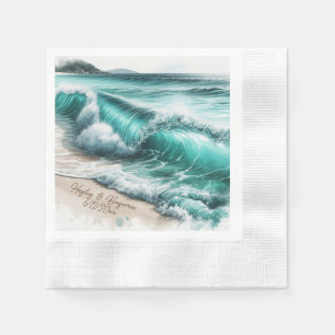 Turquoise Ocean Waves Personalised Wedding Napkin