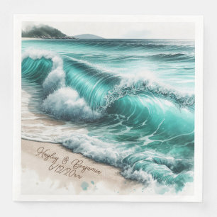 Turquoise Ocean Waves Personalised Wedding Napkin
