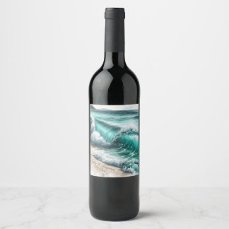Turquoise Ocean Waves Personalised Wedding Wine Label