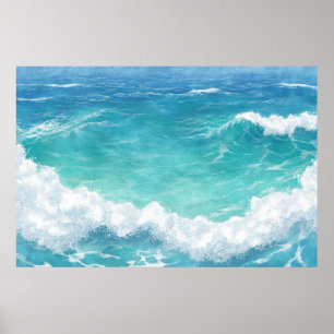 Turquoise ocean waves poster