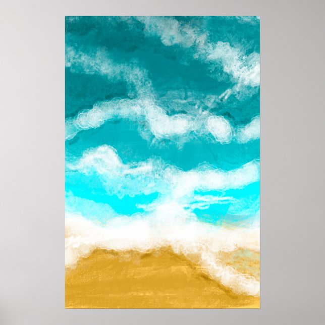 Turquoise Ocean Waves Seaside Coastal   Poster (Front)