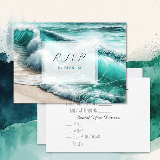 Turquoise Ocean Waves Wedding RSVP Save The Date