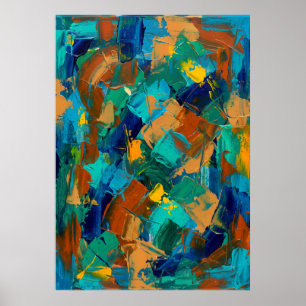 Turquoise Ochre Abstract Poster