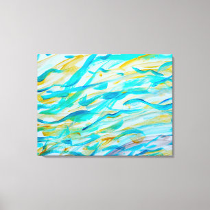 Turquoise & Ochre Ocean Waves Abstract Canvas Print