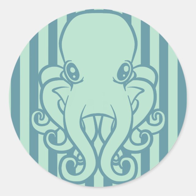 Turquoise Octopus Classic Round Sticker (Front)
