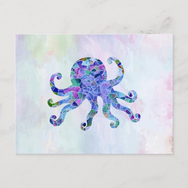Turquoise Octopus Mosaic Sea Glass Silhouette  Postcard (Front)