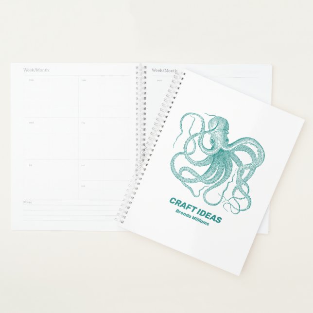 Turquoise octopus on white background planner (Display)