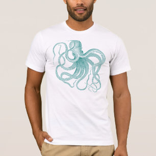 Turquoise Octopus Vintage Illustration T-Shirt