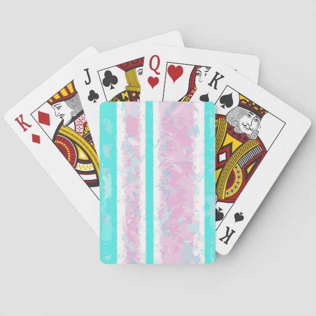 Turquoise, Off-White and Pink Stripe Playing Cards (Back)