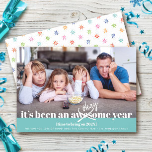 Turquoise Okay New Year Bold Modern Funny Photo Holiday Card