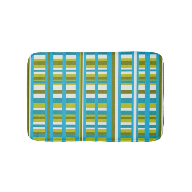 Turquoise, Olive & Lime Green Plaid Bath Mat (Front)
