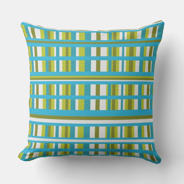 Turquoise, Olive & Lime Green Plaid Outdoor Cushion (Front)