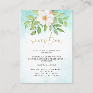 Turquoise Ombre Anemone Floral Wedding Reception Enclosure Card