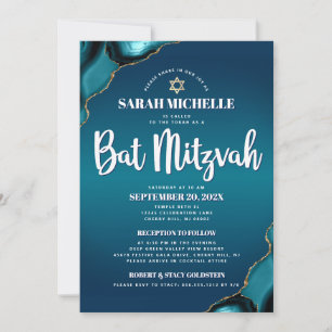 Turquoise Ombre Bat Mitzvah Agate Script 2 Venue Invitation
