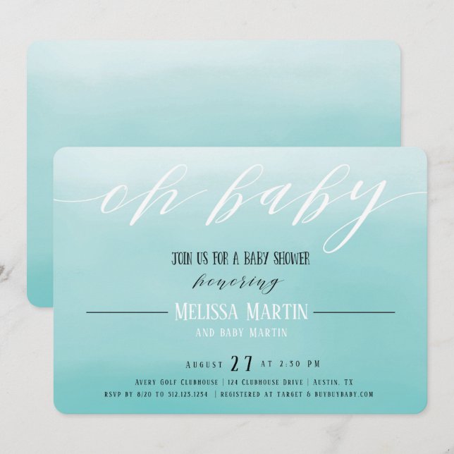 Turquoise Ombre Boy Baby Shower Invitation (Front/Back)