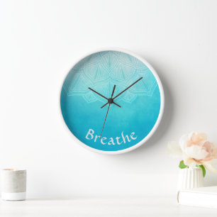 Turquoise ombre mandala breathe wall clock