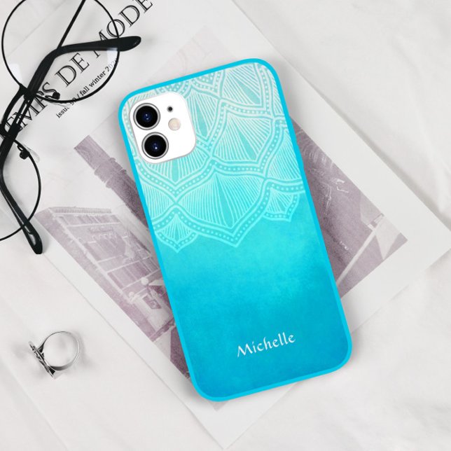 Turquoise Ombre Mandala Personalised Monogram Case-Mate iPhone Case (Creator Uploaded)