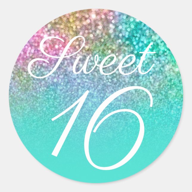 Turquoise Ombre Mermaid Glitter Sweet Sixteen Classic Round Sticker (Front)