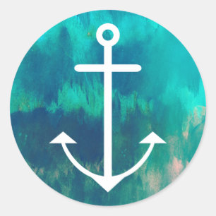 Turquoise Ombre Nautical Classic Round Sticker