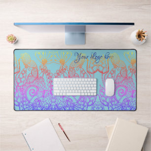 Turquoise Ombre rainbow Butterfly Desk Mat