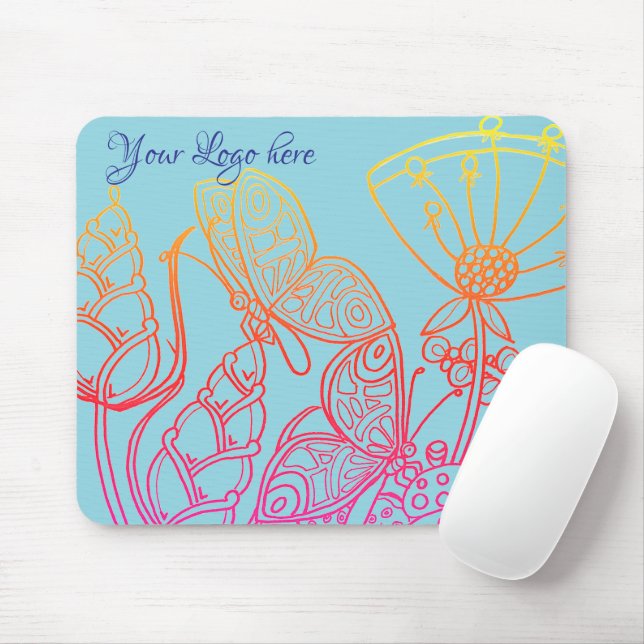 Turquoise Ombre rainbow Butterfly Mouse Mat (With Mouse)