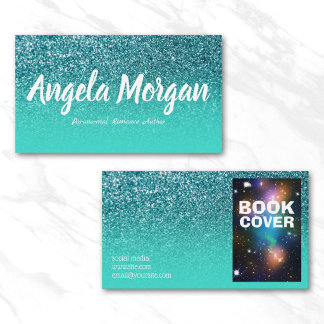 Turquoise Ombre Teal Glitter Photo Author Business Card