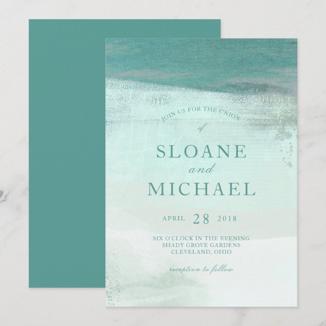 Turquoise Ombre Watercolor Wash Beach Wedding Invitation (Front/Back)