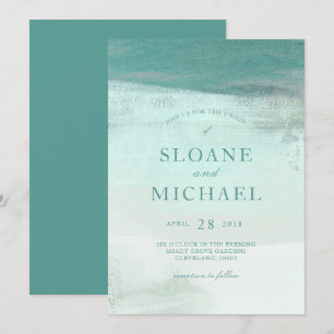 Turquoise Ombre Watercolor Wash Beach Wedding Invitation
