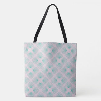 Turquoise on Light Pink Shells Tote Bag