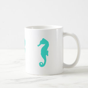 Turquoise On White Coastal Decor Seahorse Coffee Mug