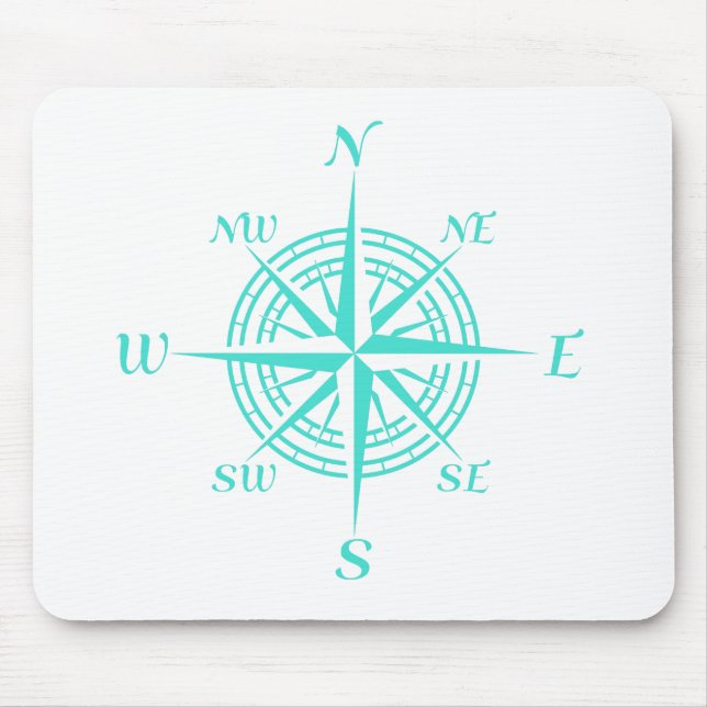 Turquoise On White Compass Rose Mouse Mat (Front)