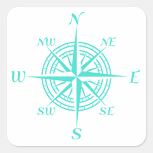 Turquoise On White Compass Rose Square Sticker