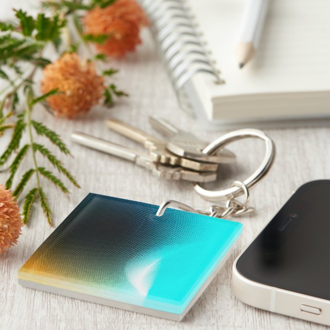 Turquoise Orange Abstract Gradient Mesh Art Key Ring (Front Right)