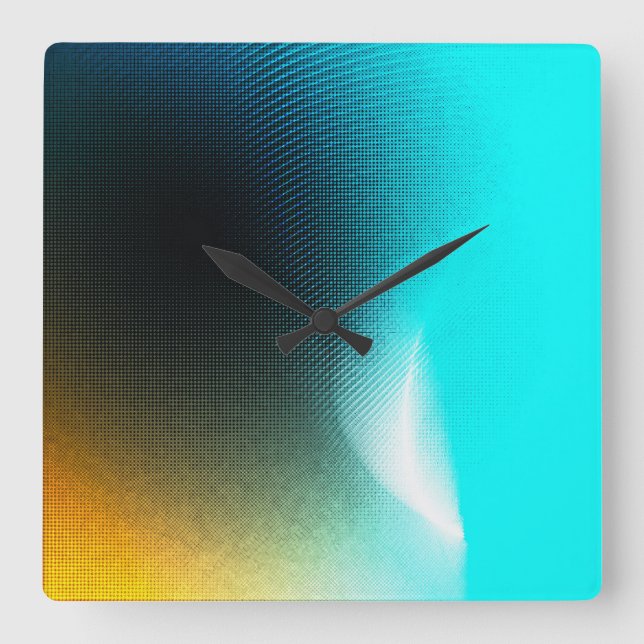 Turquoise Orange Abstract Gradient Mesh Art Square Wall Clock (Front)
