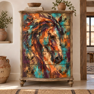 Turquoise Orange Abstract Horse Portrait Tissue Paper