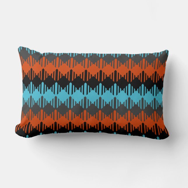 Turquoise orange and black geometric lumbar cushion (Front)