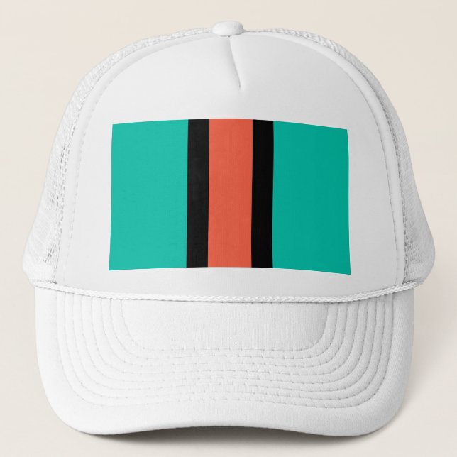 Turquoise, Orange and Black Trucker Hat (Front)